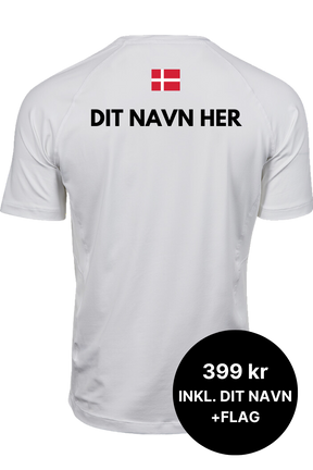 Lav din egen spiller t-shirt med navn og flag - Hvid