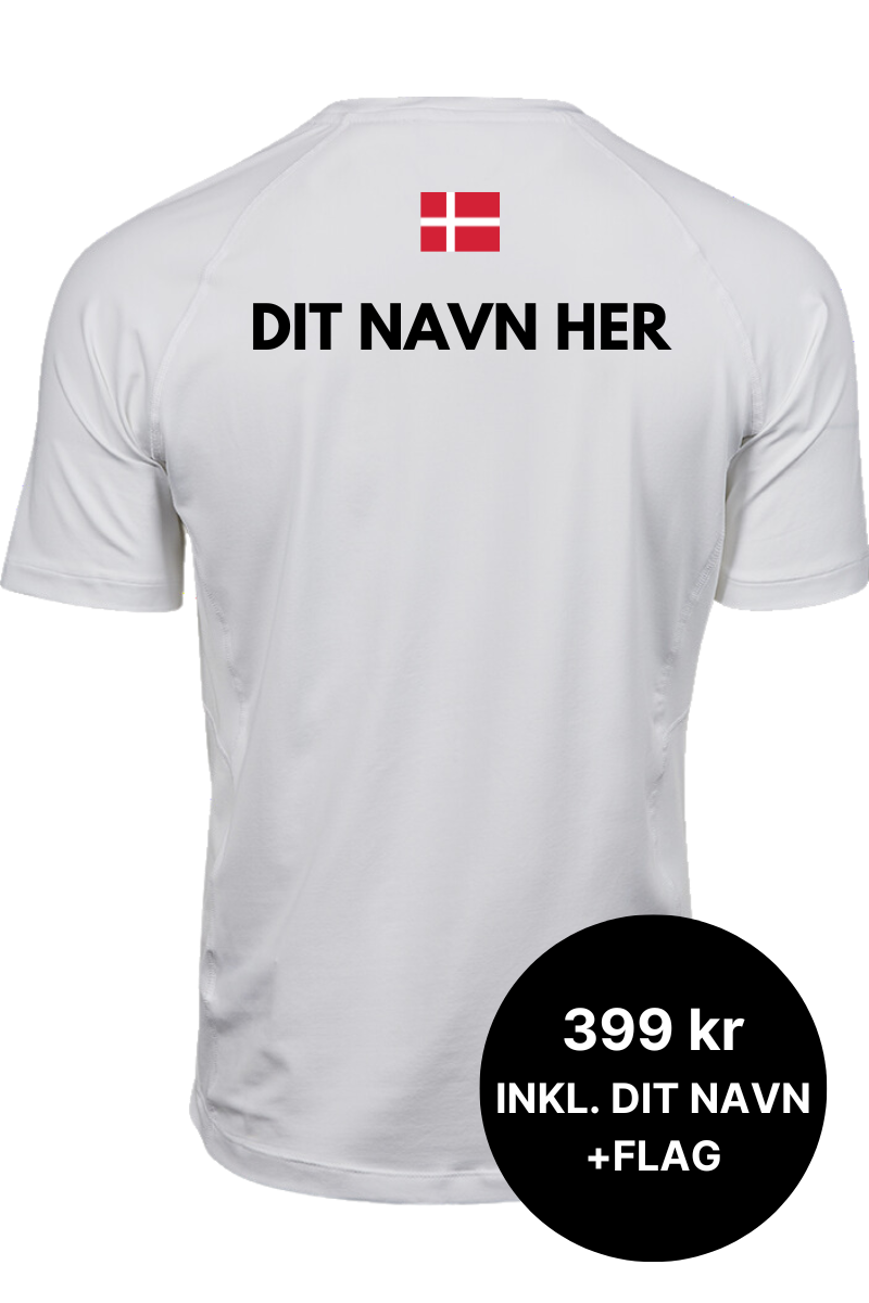 Lav din egen spiller t-shirt med navn og flag - Hvid